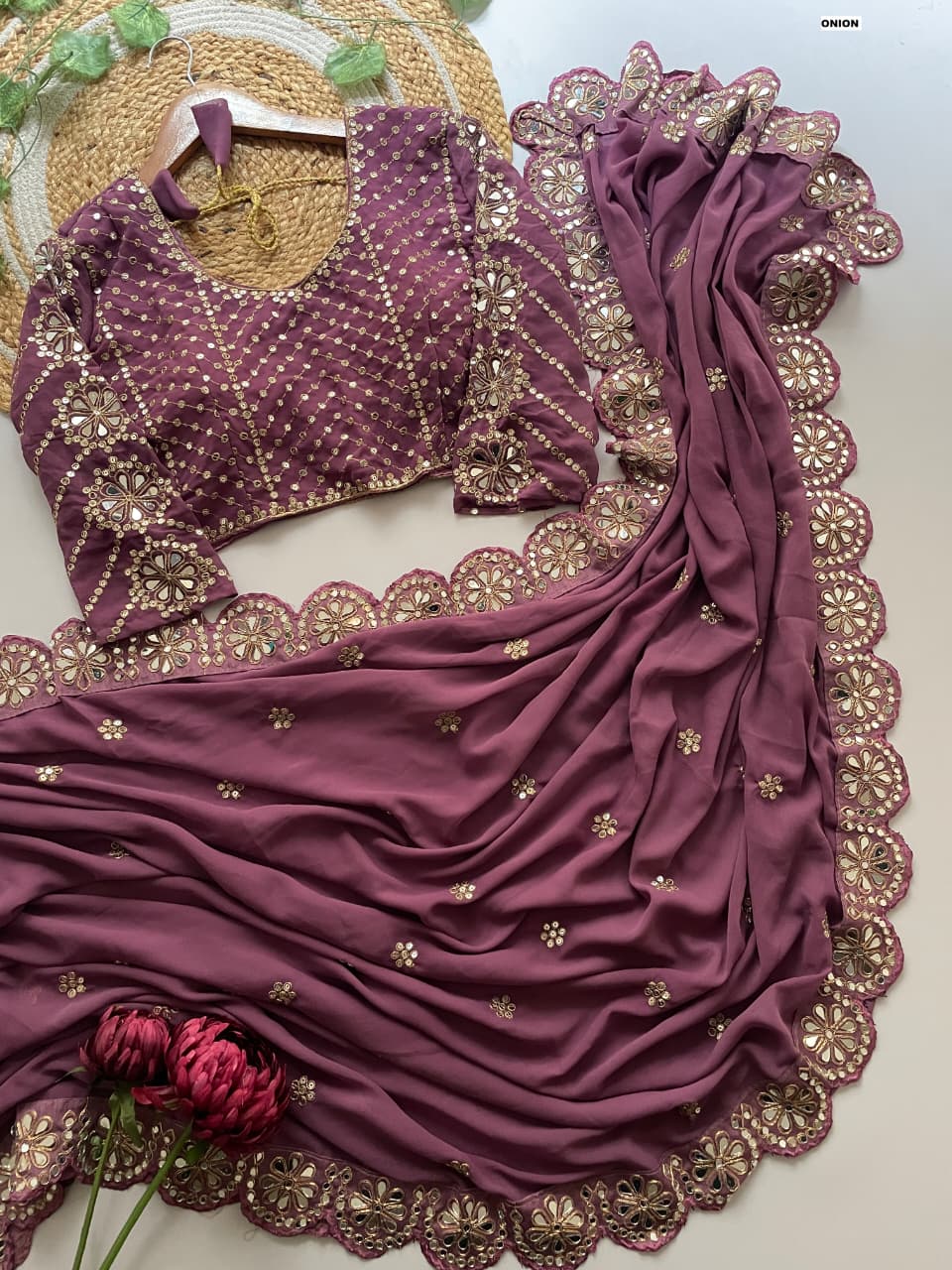 Mirror gorget saree 1058