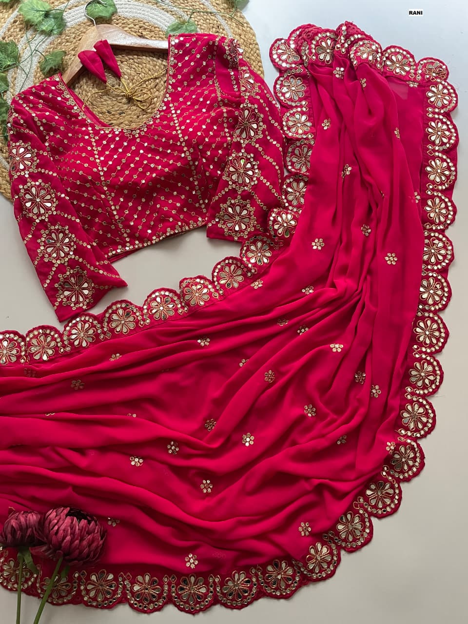 Mirror gorget saree 1058