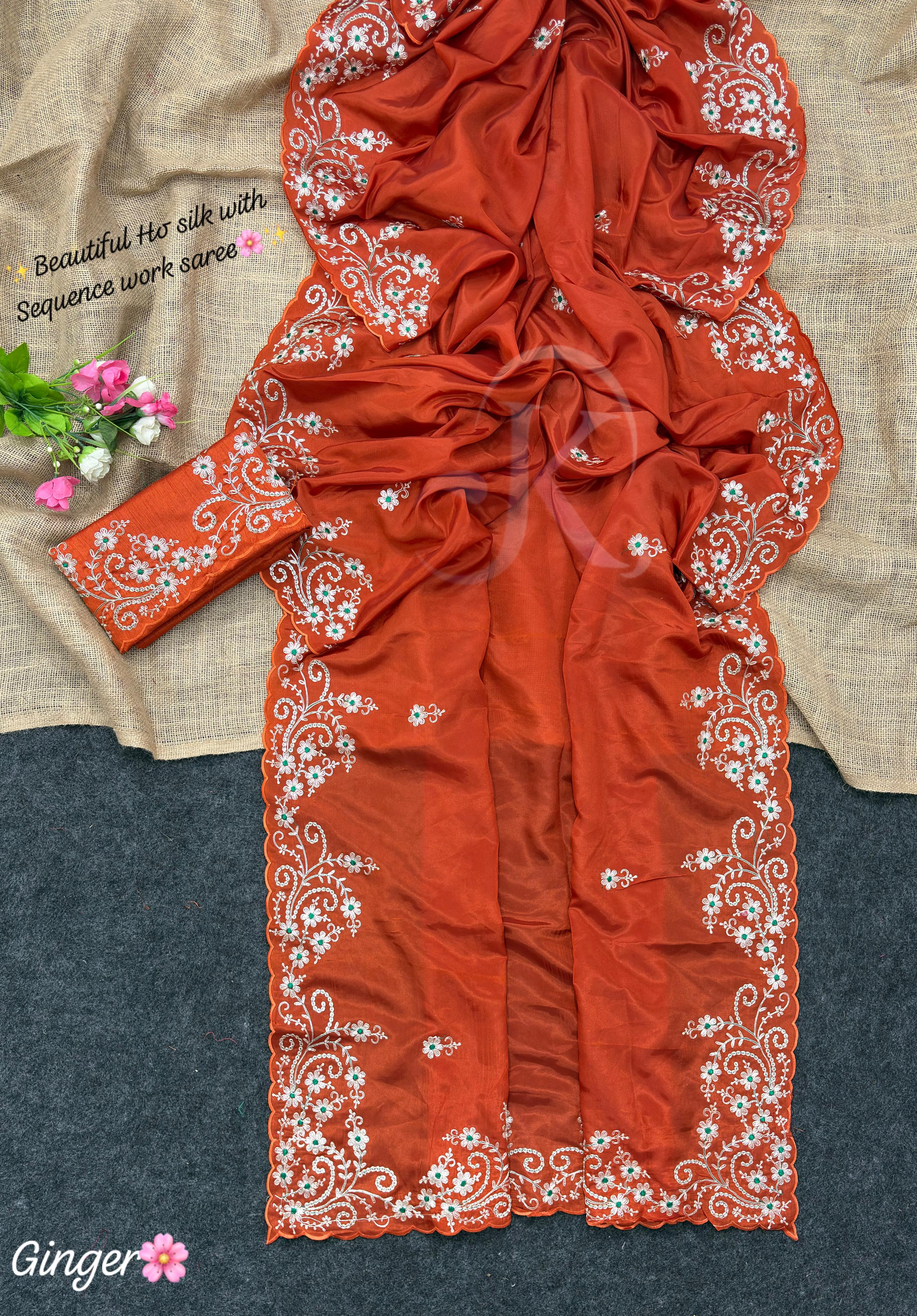 Ho slik saree with work jk 1047