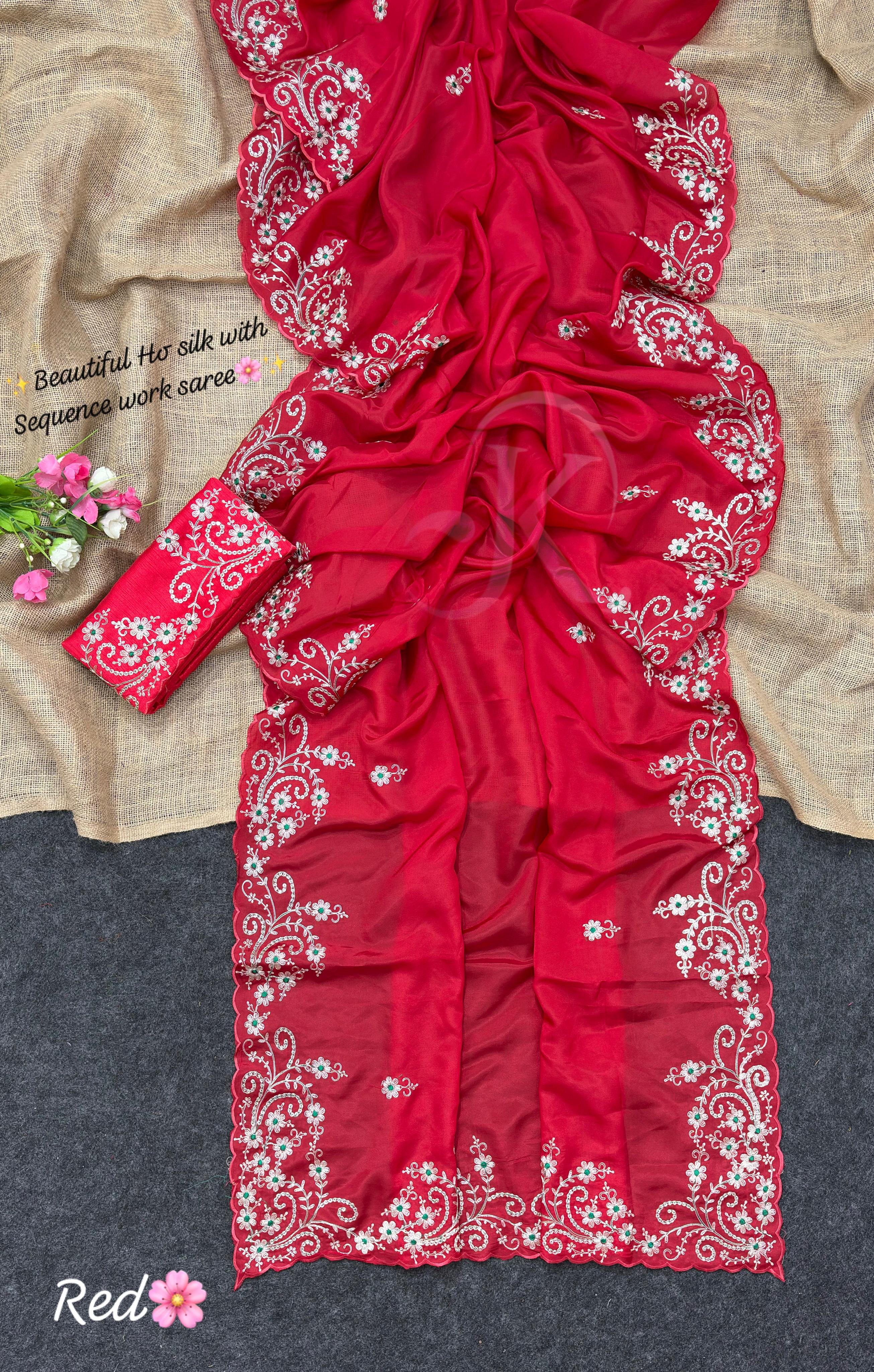 Ho slik saree with work jk 1047