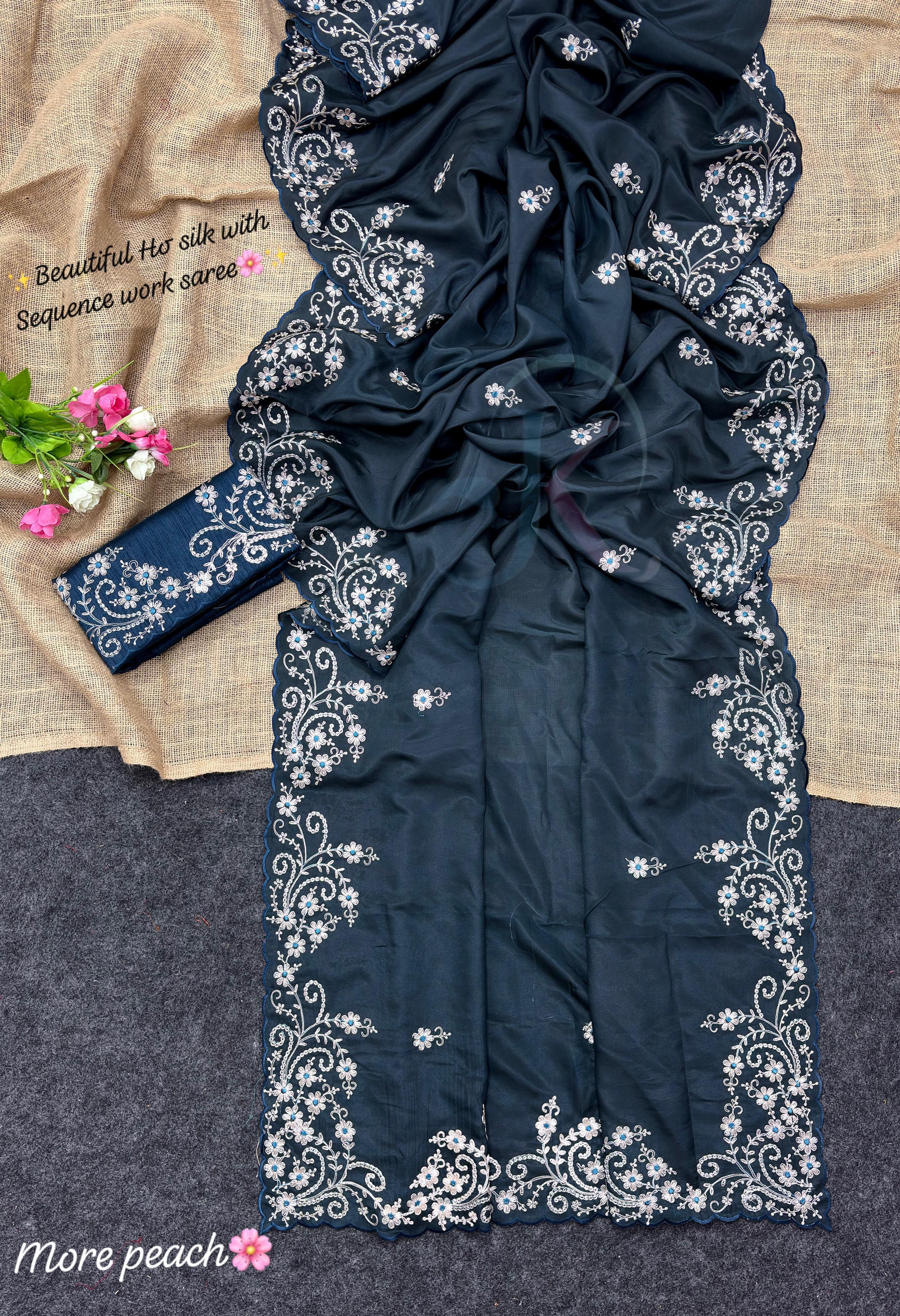 Ho slik saree with work jk 1047