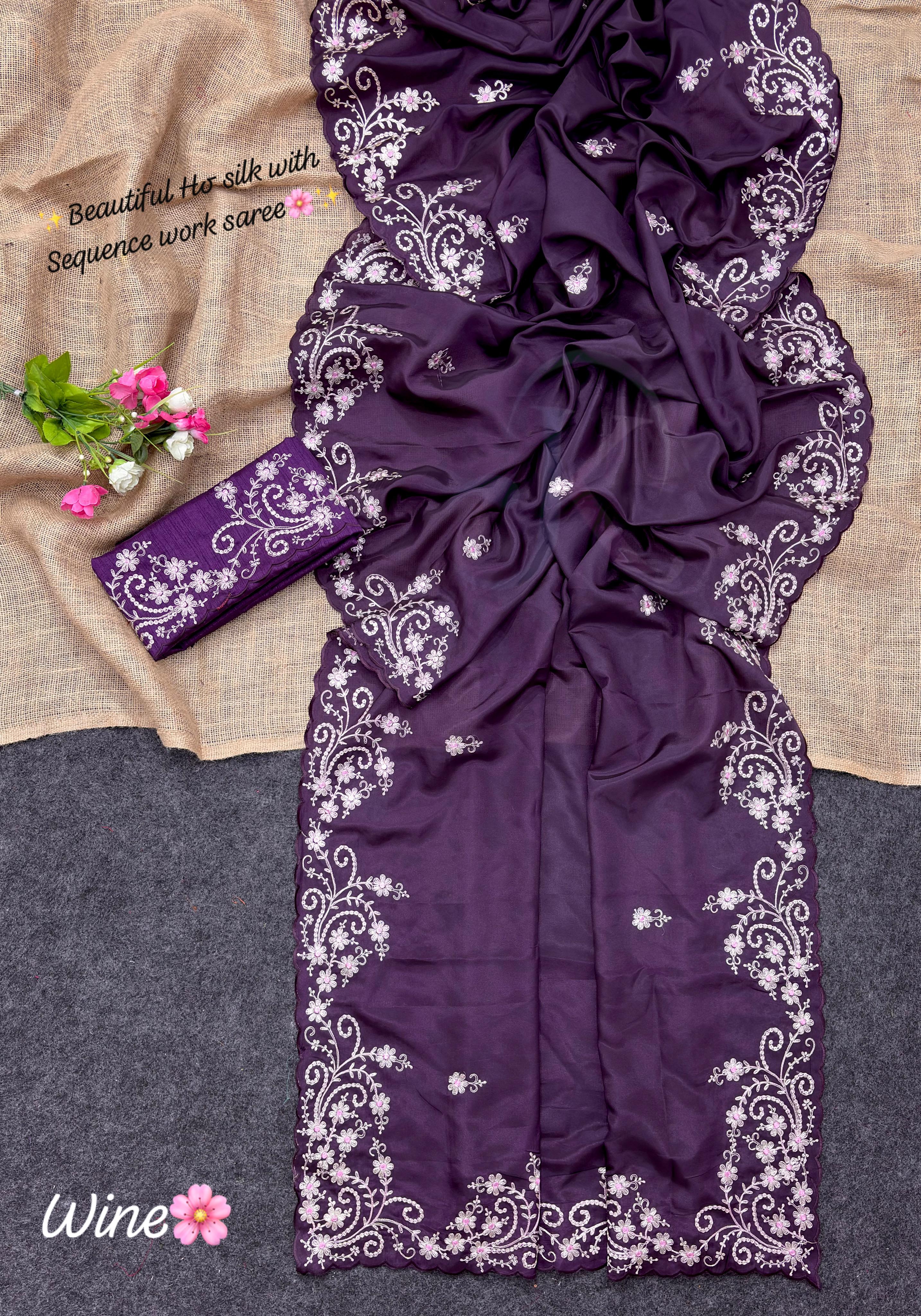 Ho slik saree with work jk 1047